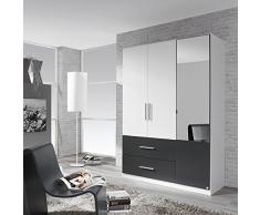 Kleiderschrank weiß / grau 3 Türen B 136 cm Schrank Drehtürenschrank Spiegelschrank Wäscheschrank Kinderzimmer Jugendzimmer