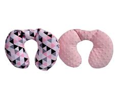 Medi Partners NACKENKISSEN Kinder Nacken Nackenstütze 100% Baumwolle/Minky Baby Nackenhörnchen für auto Kinderwagen autofahrt reisen Schlaf Hals kissen Schlummerrolle (Dreiecke mit hellrosa Minky)