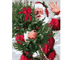 JIAORLEI DIY Bild Nach Zahlen Malen Nach Zahlen Für Erwachsene Für Weihnachtsmann Wohnzimmer Fernseher Hintergrund-40x50cm with Frame