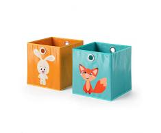 Vicco 2er Set Faltbox 30x30 cm Kinder Faltkiste Aufbewahrungsbox Regalkorb (Hase + Katze/Nilpferd + Fuchs)