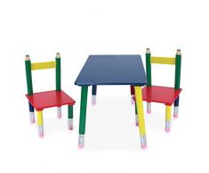 Kindertischgruppe, Möbel fürs Kinderzimmer, Kindermöbel, Kiefernholz, bunt lackiert, Bleistift-Design