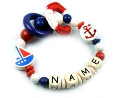 Premium Greifling mit Namen HOLZ Rassel Modell Boot Anker blau rot