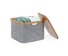 Relaxdays Aufbewahrungskorb Stoff, Aufbewahrungsbox mit Deckel, Regalkorb grau, Stoffbox, HxBxT: 25 x 33 x 33 cm, grey