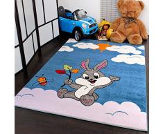 Kinderteppich verspielter Hase in Türkis Creme zum Top Preis Neu, Grösse:120x170 cm