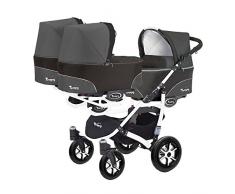 Kinderwagen für Drillinge 3 Gondeln 3 Sportsitze Trippy Kinderwagen 2in1 weißer Rahmen (schwarz graphit 04)
