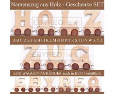 Buchstabenzug | Wunschname zusammenstellen | Holzeisenbahn | EbyReo® Namenszug aus Holz | personalisierbar | auch als Geschenk Set ( Buchstabenzug G )