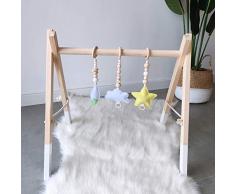 HB.YE Babyspielzeug aus Holz Puzzle gym Spieltrapez inkl. Anhänger Babygymnastik aktiv Spielzeug Babyzimmer Kinderzimmer Dekoration (Weiß, A)