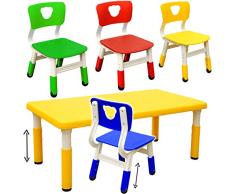 alles-meine.de GmbH 5 TLG. Set: Kindersitzgruppe - Tisch + 4 Kinderstühle - jeweils 3 Fach - höhenverstellbar & mitwachsend - kippsicher / bis 100 kg belastbar - für INNEN & AUßE..