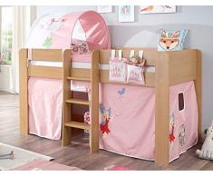 Froschkönig24 Hochbett ANDI 2 Kinderbett Spielbett halbhohes Bett Buche Stoffset Prinzessin, Matratze:ohne