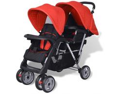 vidaXL Geschwisterwagen Rot Babywagen Kinderwagen Baby Buggy Zwillingsbuggy