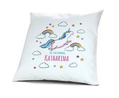 Kopfkissen mit Namen Katharina - Motiv Sei ein Einhorn, 40 cm, 100% Baumwolle, Kuschelkissen, Liebeskissen, Namenskissen, Geschenkidee