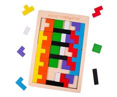 Rolimate Holzpuzzle Brain Teasers Holz Tetris Puzzle, Intelligenzspielzeug STEM Montessori Pädagogisches Geburtstagsgeschenk für 3 4 5+ Jahre Junge Mädchen Kleinkind, 3D Blocks Vorschulspiel (40 PCS)