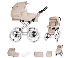Friedrich Hugo München | 2 in 1 Kombi Kinderwagen | Nostalgie Kinderwagen | Farbe: Sand - Rad: Chrom Weiß