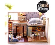 Puppenhaus Kit Holz DIY Handgefertigte Miniatur Villa Haus Kinder montage Mini Haus Raumdekoration für Kinder und Eltern