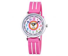 KZKR Kinderuhr Mädchen Armbanduhr Quarz Analog Einfach-Lesen Lernuhr Rosa Mädchenuhr Geschenk Uhr (Rosa)