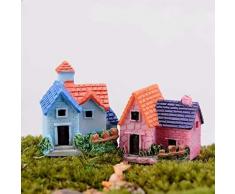 Waymeduo Fairy Garden Decor Dekoration 2 Stück Mini Retro Villa niedliche handbemalte Villa für Puppenhaus Miniatur Garten Ornament villa-2pcs