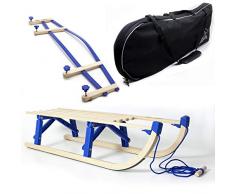 Holzfee Klappschlitten mit Leine Schittentasche Schlittenlehne Tourer Blue Set