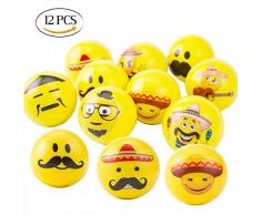 Mengger Stressball zum kneten Emoji Squeezy Bälle Smiley Antistressball Stresserleichterung für Kinder und Erwachsene 12 Stück Squishy Stressabbau Ball