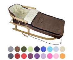 BAMBINIWELT Kombi-Angebot Holz-Schlitten mit Rückenlehne & Zugseil + universaler Winterfußsack (108cm), auch geeignet für Babyschale, Kinderwagen, Buggy, aus Wolle Uni (braun)