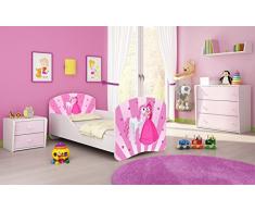 Kinderbett Jugendbett Komplett mit einer Schublade und Matratze Lattenrost Weiß ACMA I (160x80 cm, 08 Princess)