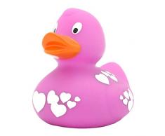 Quietscheente Ente pink mit Silbernen Herzen, Gummiente, Quietscheentchen, Badeente, Quietsch Ente, Sammelfigur, Gummi Bade Spielzeug, LiLaLu, 2024
