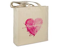 Stofftasche mit Namen Kuschelmaus - Motiv Painted Heart - Farbe beige - Stoffbeutel, Jutebeutel, Einkaufstasche, Beutel