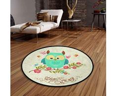 Vipsa Runde Teppiche Eulenmotiv, 90 cm, rechteckig, Polyester, rutschfest, für Wohnzimmer, Esszimmer, Schlafzimmer, Küche