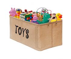 Gimars 22 Zoll große Spielzeugkiste, Faltbare Aufbewahrungskorb aus Jute, Aufbewahrungskiste ohne Deckel, Spielkiste Aufbewahrung mit wasserdichter Beschichtung (56cm L x 33cm W x 25cm H)
