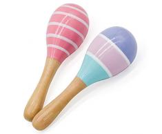 PREMYO Rassel Baby Musik Spielzeug - Holzspielzeug Maracas Babyspielzeug - Streifen Rosa Weiß