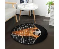 Mnsruu Fußball-Feuerball-Teppich, rund, rutschfest, bequem, rund, für Wohnzimmer, Schlafzimmer, Durchmesser: 92 cm