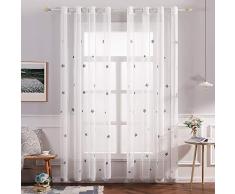 MIULEE Sheer Vorhang Voile Sterne Stickerei Vorhänge mit Ösen transparent Gardine 2 Stücke Ösenvorhang Schals Fensterschal für Kinderzimmer Wohnzimmer Schlafzimmer 225 cm x 140 cm(H x B) 2er-Set