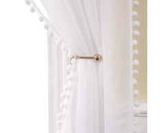 MIULEE 2er Set Voile Vorhang Transparente mit Pompons Gardine aus Voile Polyester Stangedurchzug Transparent Wohnzimmer Luftig Dekoschal für Schlafzimmer 260 x 140cm (H x B), Rod Pocket Weiß