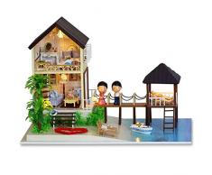 Kinder Bausteine ​​ DIY hölzerne Puppe-Haus Handgefertigte Miniatur Suite Malediven Ferienhaus Villa Modell und Möbel Kreative Zimmer Lernspielzeug ( Farbe : Multi-colored , Size : 39*25*26.2cm )