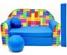 Pro Cosmo C32 Kinder Sofa Bett mit Puff/Fußbank/Kissen, Stoff, Mehrfarbig, 168 x 98 x 60 cm