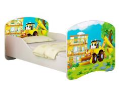 Clamaro Traumland Motiv Kinderbett Komplett Set 70 x 140 cm inkl. Matratze und Lattenrost, Sicherheit durch ABS Kantenschutz und Seitenteilen mit Rausfallschutz - 140 x 70 cm, Design: 20 - Bagger Motiv