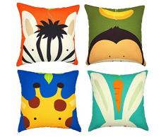 Gspirit 4 Stück Kissenbezug Kinder Cartoon Tier Avatar Dekorative Kissenhülle Baumwolle Leinen Werfen Sie Kissenbezüge 45x45 cm