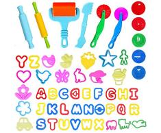 Faburo 57 Stück Knetwerkzeug Knete Zubehör Plastilin Werkzeuge Ausstecher Backset Spielzeug für Kinder