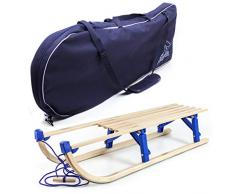 Holzfee Klappschlitten 110 cm mit Leine und Schlitten-Tasche Tourer Blue XL-Set