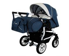 Adbor Duo Spezial Zwillingskinderwagen, Zwillingswagen, Zwillingsbuggy Farbe D-8 blau / weiss