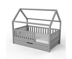 Nature Kid - Hausbett Lilly in Grau mit Flachsprossen + Gästebett, 90x200 lackiert auf wasserbasis, Kinderbett Spielburg Spielbett Hüttenbett Kojenbett Jugendbett Holz Kinder
