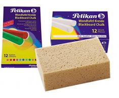Pelikan Wandtafel-Kreide, staubfrei, rund (1 × bunt + 1 × weiß mit Schwamm)