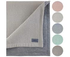 Babydecke 100 x 70 - Kuscheldecke Krabbeldecke Kinderwagendecke Baby Wickeldecke Schmusedecke Kinderwagen Reise Waffelbaumwolle Jersey (SAND-GRAU)