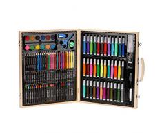 FBGood 150 Stück Deluxe Kunst Set, Aquarellstifte Farbstifte, Hefter, Anspitzer, Büroklammer Ölpastell Kreiden Zeichnen Zubehör Geschenk für Kinder Erwachsene Künstler Anfänger Schüler (Mehrfarbig)
