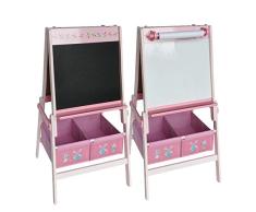 Natsen Kindertafel Standtafel magnetisches Whiteboard und Kreidetafel, beidseitige Schreibtafel mit Papierrolle und 2 Stoffboxen Hase und Windmühle Holz (104 x 55,5 x 55,5cm)
