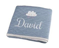 Personello® Baby Krabbeldecke mit Name bestickt (Wolke), blau, Premium, Bio Baumwolle, Babygeschenke zur Geburt Junge