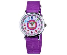 Zeiger Kinderuhr Mädchen Jungen Armbanduhr Nylon Quarz Analog Einfach-Lesen Lernuhr Lila Mädchenuhr Jungen Geschenk Uhr (Lila)