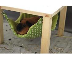 Hängemattengestell mit 1 Hängematte für Meerschweinchen, Kleintiere, Muster: grün mit weissen Punkten