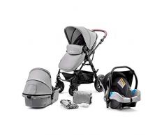 Kinderkraft Kinderwagen 3 in 1 MOOV, Kinderwagenset, Sportwagen, Buggy, Babyschale, Große Räder, Luftreifen Hohe, Verarbeitungsqualität, Bequemer, Grau