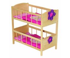 roba Puppenetagenbett aus Puppenmöbel Serie „Happy Fee“, Puppenbett Holz natur, Puppenzubehör inkl. textiler Ausstattung mit abnehmbarer Blume