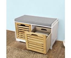 SoBuy moderne Schuhtruhe,Sitzkommode mit 2 Körben,Sitzbank, Schuhschrank mit Sitzkissen,Spieltruhe, FSR23-K-WN